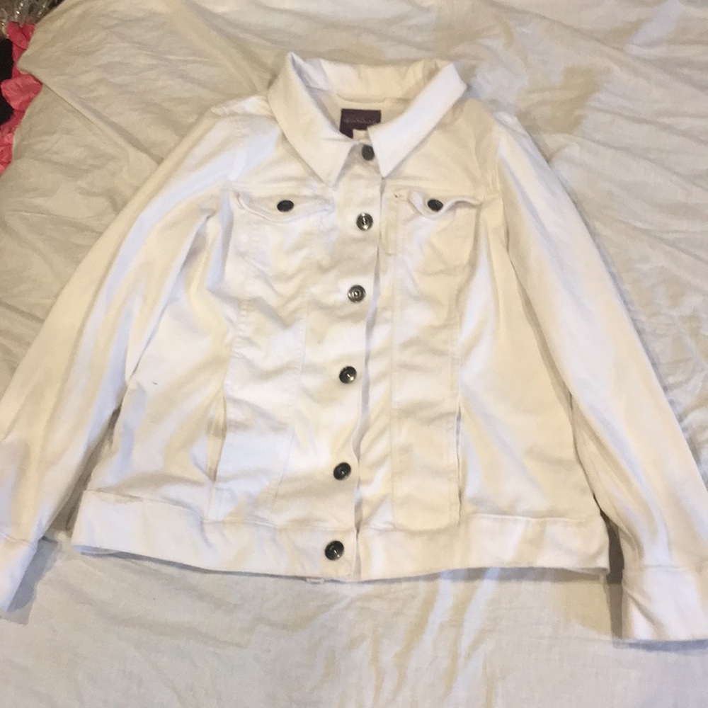 White Cotton Faux Denim Jacket